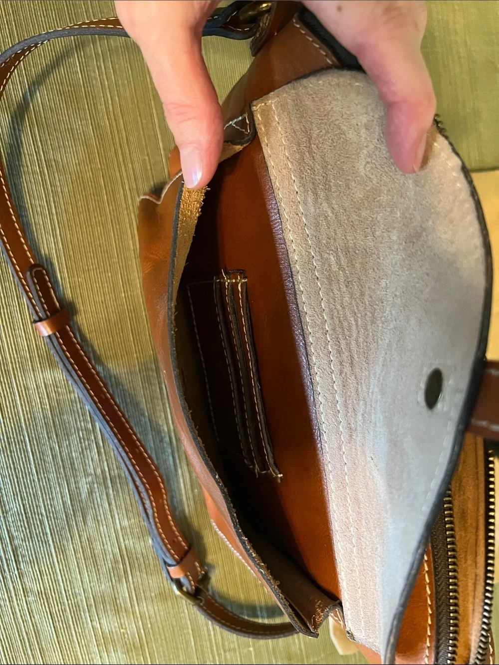 Patricia Nash Cognac Leather Crossbody with Buckle Detail and Matching Wallet